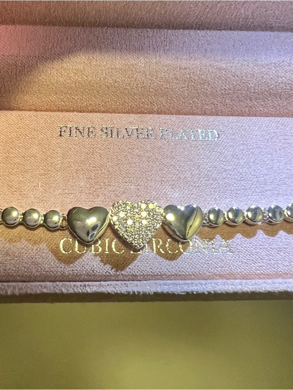NEW Danecraft Cubic Zirconia Fine Silver Plated Hearts Beaded Bracelet - Picture 2 of 2